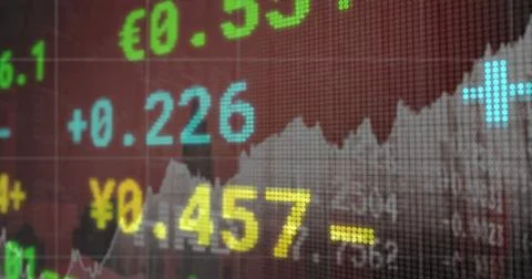 Image of financial data and graphs over cityscape Ilustração Stock