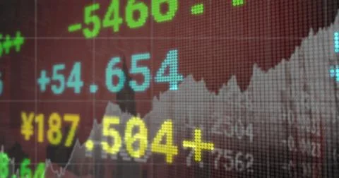 Image of financial data and graphs over cityscape Ilustração Stock