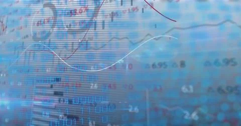 Image of financial data and graphs on grey background Stock Illustration