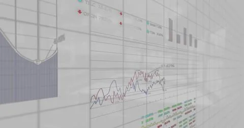 Image of financial data and graphs over grey background Stock Illustration