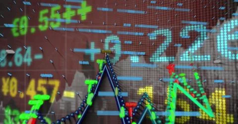 Image of financial data and graphs over brown background Stockillustratie