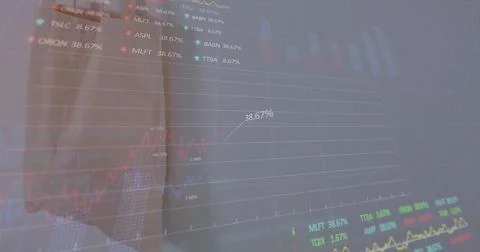 Image of financial data and graphs over shopping bag Stock Photos