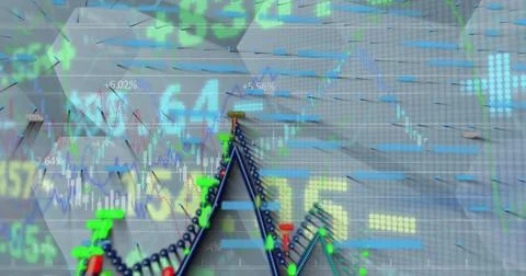 Image of financial data on grey background 스톡 일러스트