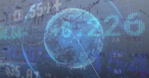 Image of financial data moving over globe with connections Stock Illustration