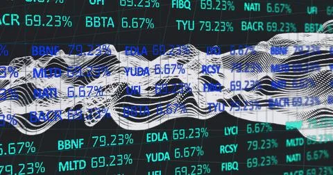 Image of financial data over black background with waves Stock Photos