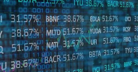 Image of financial data over black background 스톡 사진