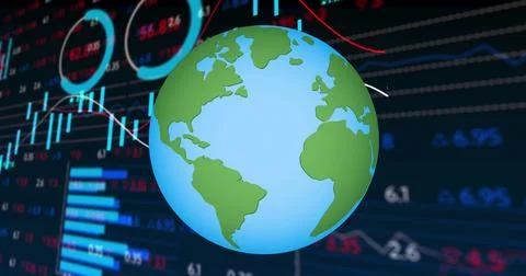 Image of financial data over globe on black background Stock Illustration