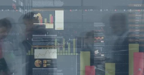 Image of financial data over timelapse with businesspeople Stock Illustration