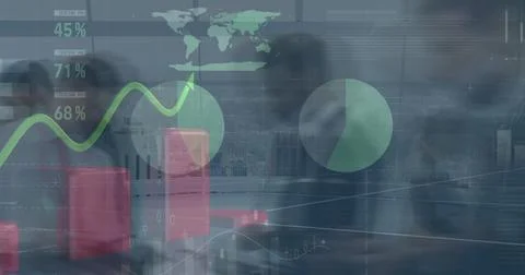 Image of financial data over timelapse with businesspeople Stock Illustration