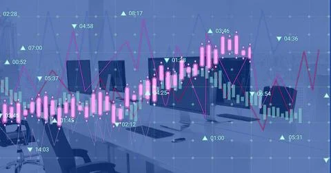 Image of financial data processing against computers on office desks Stock Photos