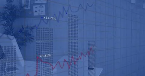 Image of financial data processing against empty office Stock Photos