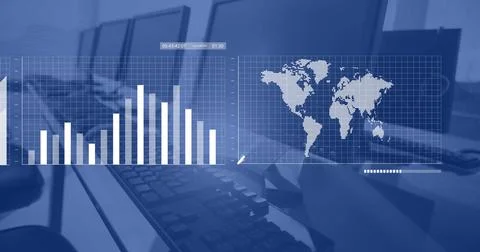 Image of financial data processing against computers on office desks Stock Photos