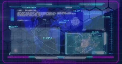 Image of financial data processing against world map on digital interface Stock Photos