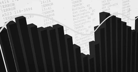 Image of financial data processing and arrow on white background Illustrazione stock