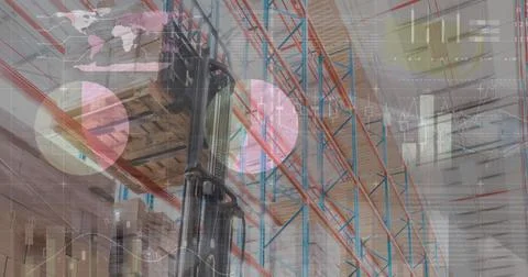 Image of financial data processing and hands of caucasian man over empty Stock Illustration