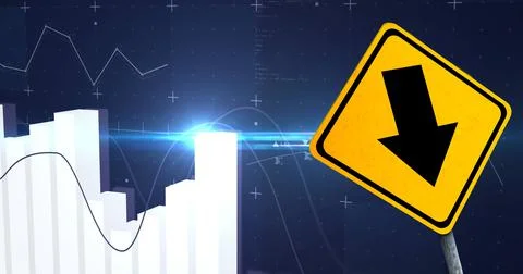 Image of financial data processing and road sign over blue background Stock Illustration