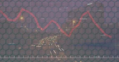 Image of financial data processing and shapes over cityscape Illustrazione stock
