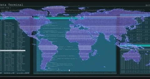 Image of financial data processing and world map over screen Illustrazione stock
