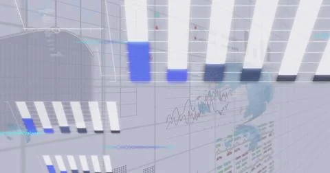 Image of financial data processing and statistics over light background Illustrazione stock