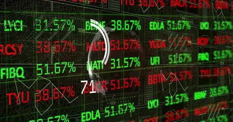 Image of financial data processing and globe on black background Stock Illustration