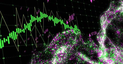 Image of financial data processing and connections over black background Stock Illustration