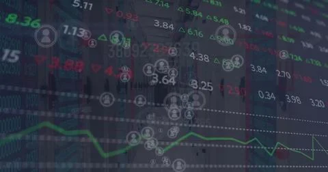 Image of financial data processing and people icons 스톡 일러스트