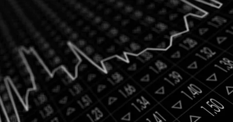 Image of financial data processing and statistics over black background Stockillustratie