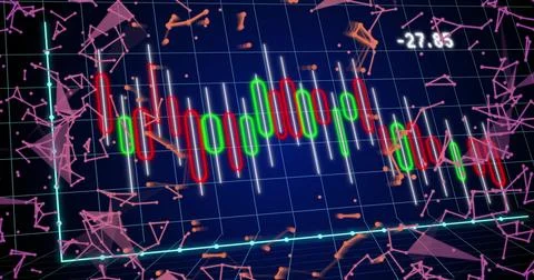 Image of financial data processing and connections over dark background イラスト素材