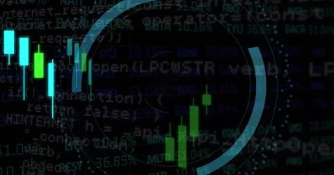 Image of financial data processing and padlock with cloud icon over dark Stock Illustration