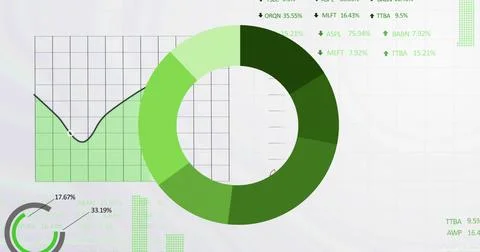 Image of financial data processing and statistics over white background 스톡 일러스트