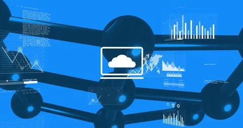 Image of financial data processing and connections over blue background イラスト素材
