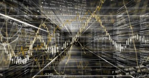 Image of financial data processing and growing numbers on black background Stock Illustration