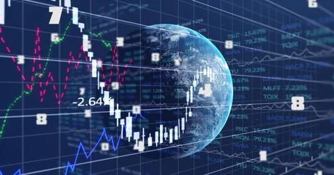 Image of financial data processing and globe on digital screen Stock Illustration