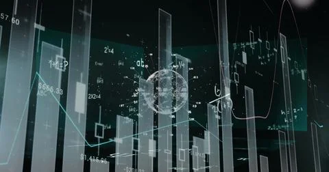 Image of financial data processing and mathematical equations over black Stock Illustration