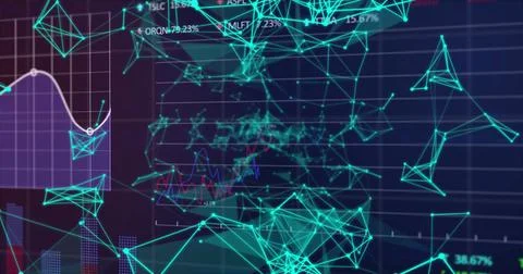 Image of financial data processing and networks of connections over black Stock Illustration