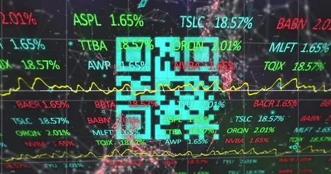 Image of financial data processing and statistics over qr code Illustration