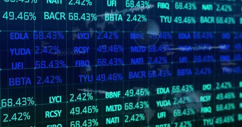 Image of financial data processing and statistics on black background Stock Photos