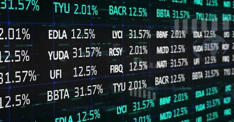 Image of financial data processing and statistics on black background Stock Photos