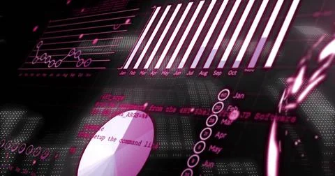 Image of financial data processing and binary coding over black background 库存照片