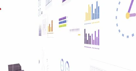 Image of financial data processing and statistics over red lines Foto stock