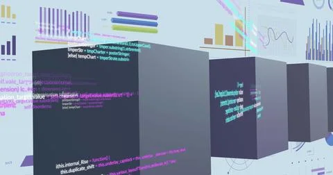 Image of financial data processing and statistics over white background 스톡 사진