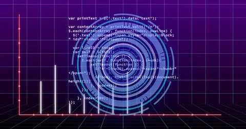 Image of financial data processing and scope scanning over grid Foto stock