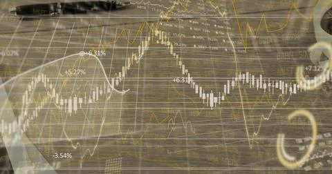 Image of financial data processing and lines fluctuating Stockfoto's