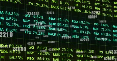 Image of financial data processing and numbers over grid Foto stock