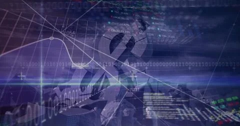 Image of financial data processing and binary coding over american dollar sign 스톡 사진