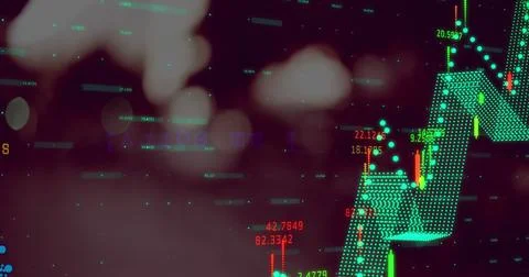 Image of financial data processing and business concept texts against city Stockfoto's