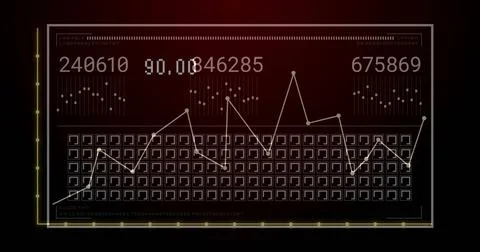 Image of financial data processing and statistics on black background Stock Photos