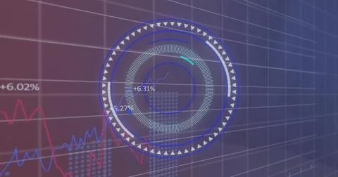 Image of financial data processing and scope scanning over grid background Stock Photos
