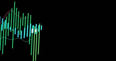 Image of financial data processing and statistics over black background Stock Photos