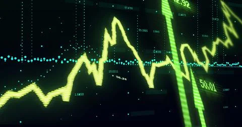 Image of financial data processing with arrow over black background Stock Illustration